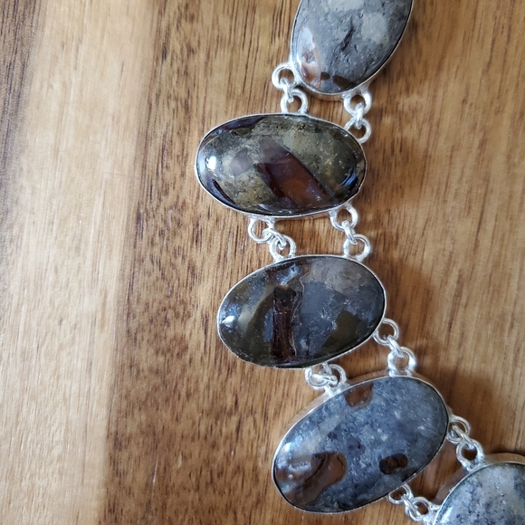 New Amazing Oversized Rock Fossil Silver Statement Necklace. - Picture 13 of 16